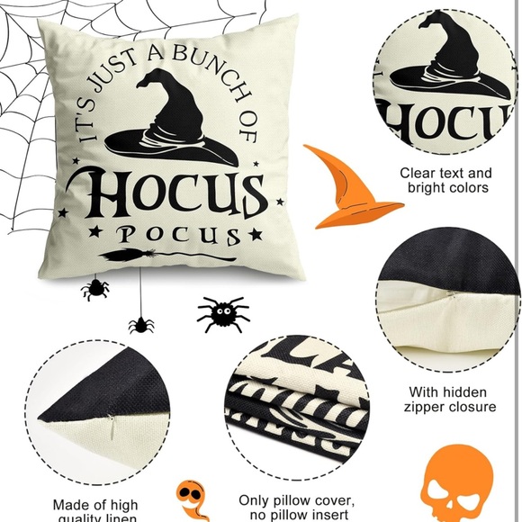 Hocus Pocus Pillow Covers Halloween Black White 18x18 4 Set Couch Sofa Decor SL5 - Picture 8 of 8